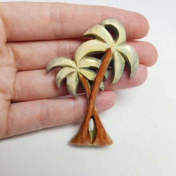 Vintage Palm Tree Brooch, Plastic Retro Style Tropical, Estate - Picture 1 of 6